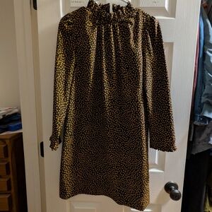J.Crew Factory Ruffleneck Shift dress 00 Black Golden Brandy